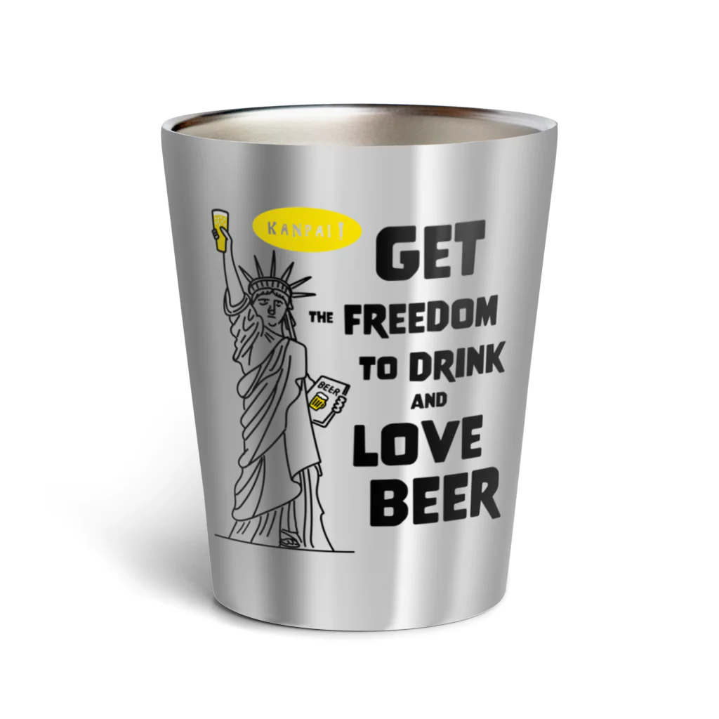 ビールとアート TM-3 Designの彫刻 × BEER（自由の女神・ビールを飲み愛する自由をその手に）黒線画 Thermo Tumbler