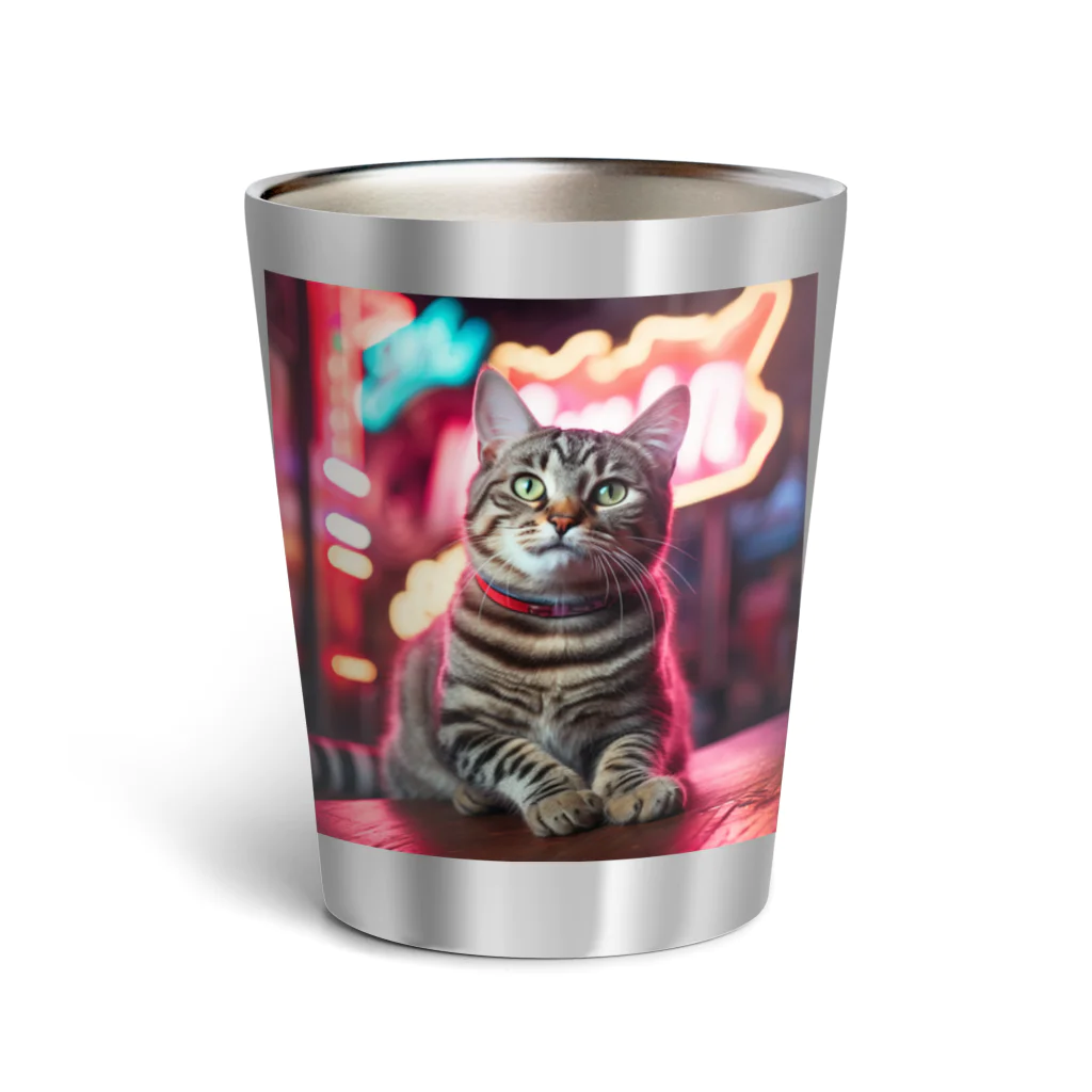 ネオンストリートANIMALのアメリカンショートヘア#3【ネオンストリートcat】 Thermo Tumbler