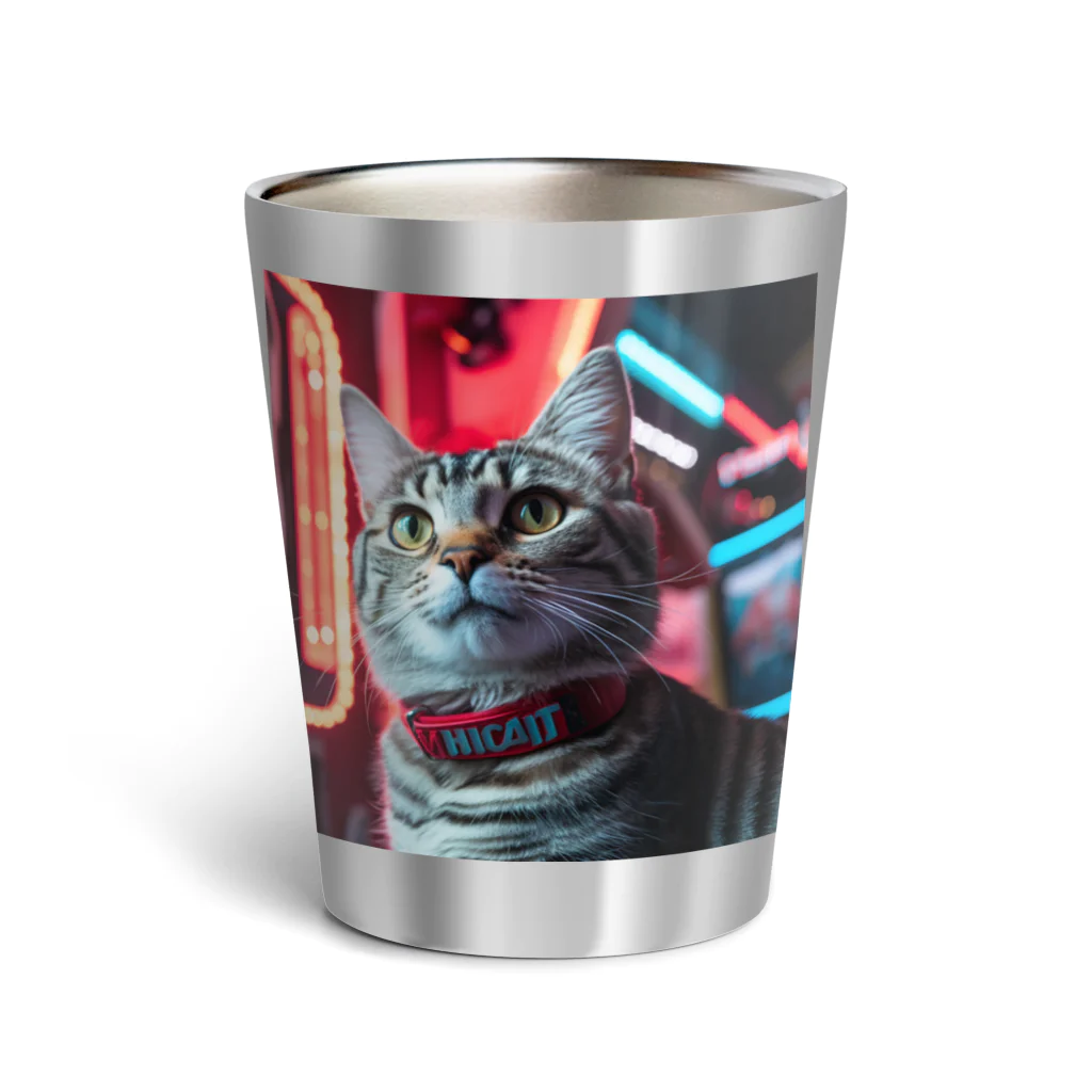 ネオンストリートANIMALのアメリカンショートヘア#4【ネオンストリートcat】 Thermo Tumbler