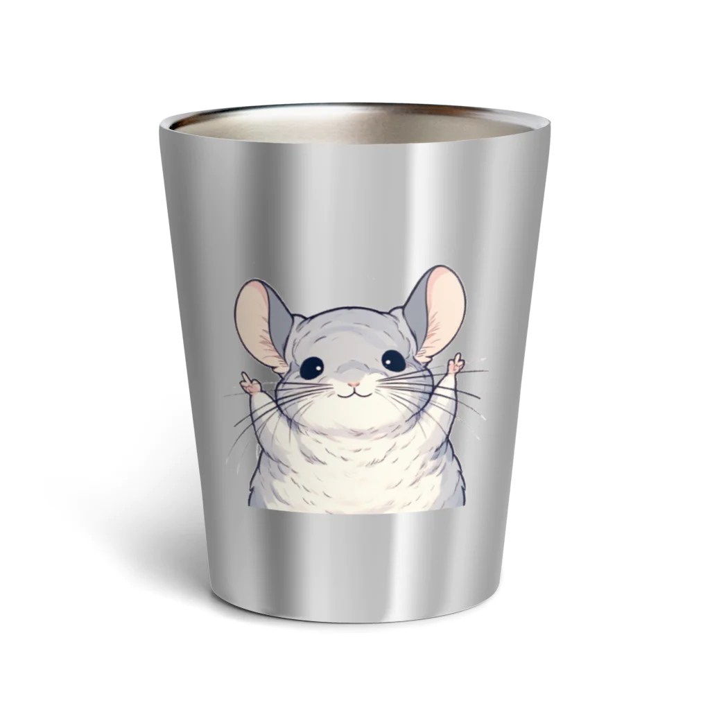 もふっとチンチラ🐭のばんざいチンチラ Thermo Tumbler