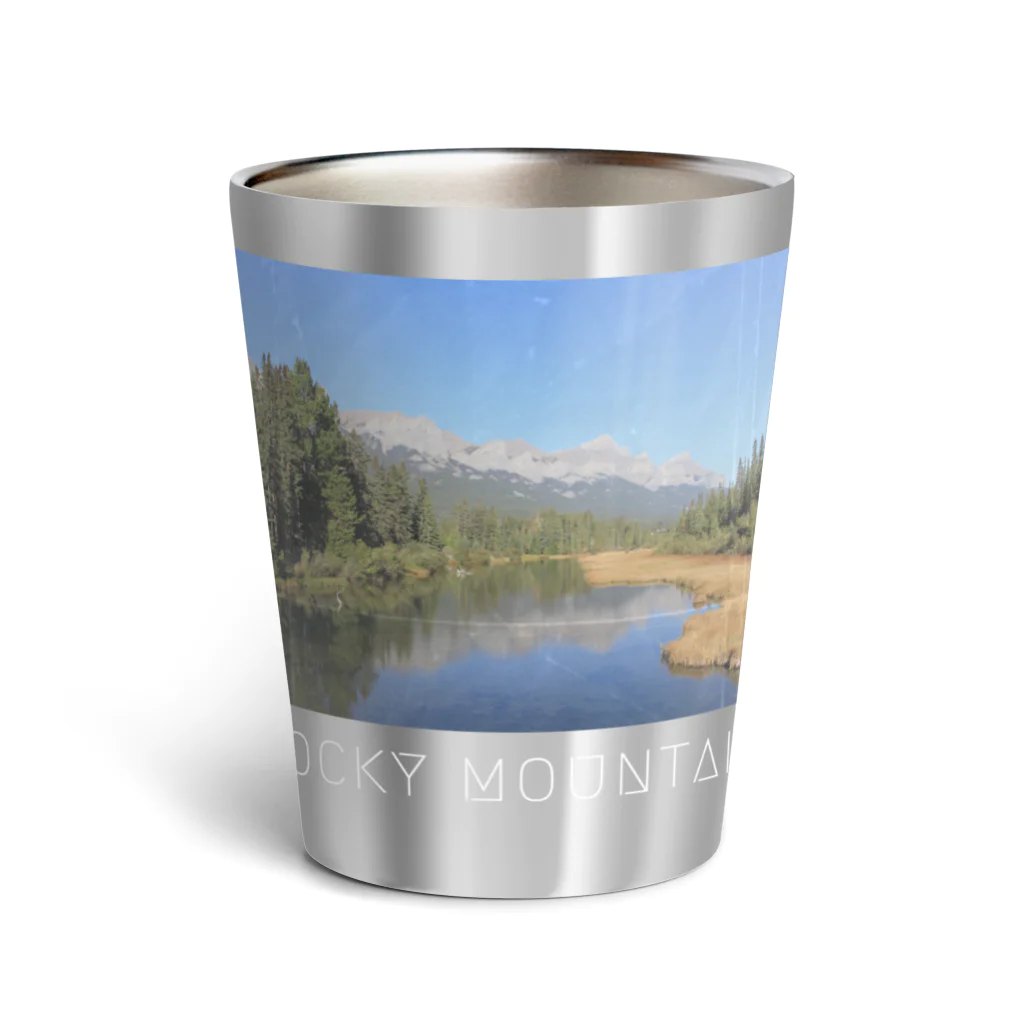 Rami's SouvenirsのROCKY MOUNTAIN - white logo Thermo Tumbler