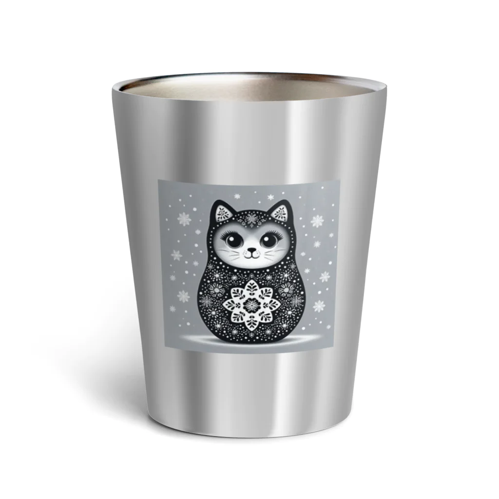 可愛い動物マトリョーシカの猫のマトリョーシカ（グレー） Thermo Tumbler