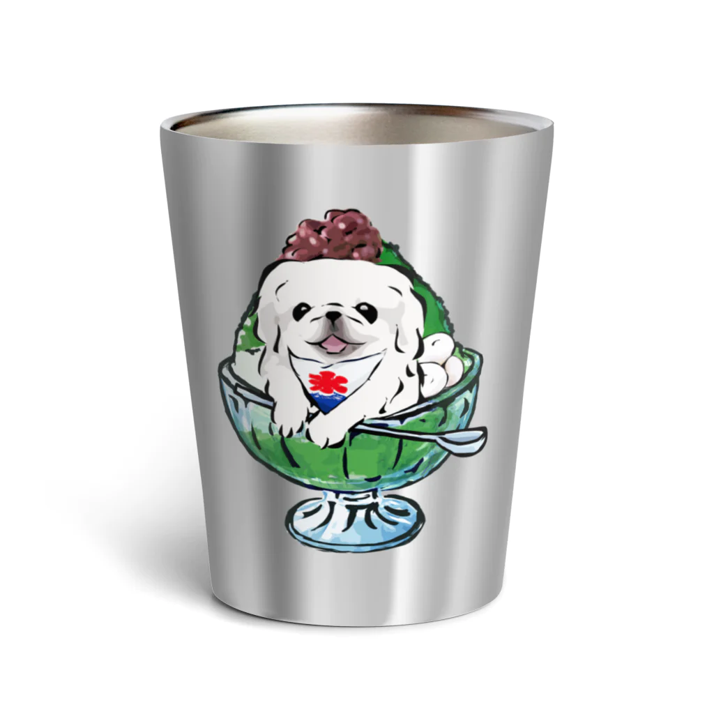 犬グッズの店しえるぶるーのかき氷ワンちゃん　宇治金時　ペキニーズ　ホワイト Thermo Tumbler