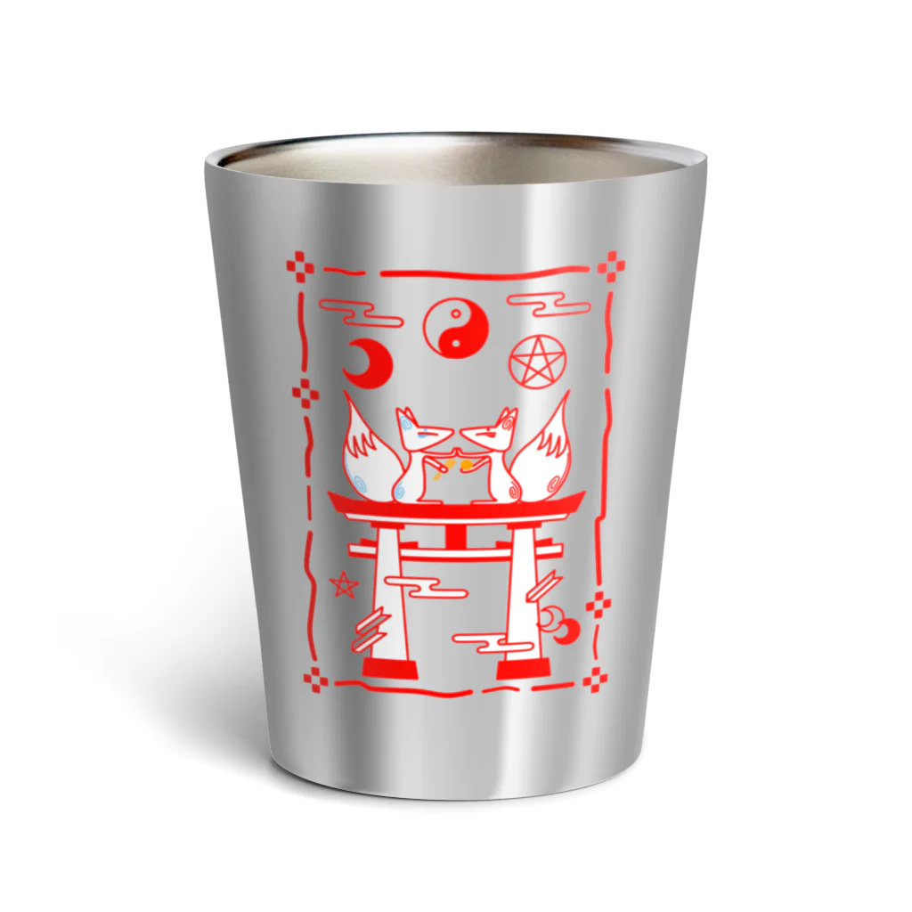 にゃーにゃー組@LINEスタンプ＊絵文字販売中！の双子の妖狐＊吹雪と焔　お札柄 Thermo Tumbler