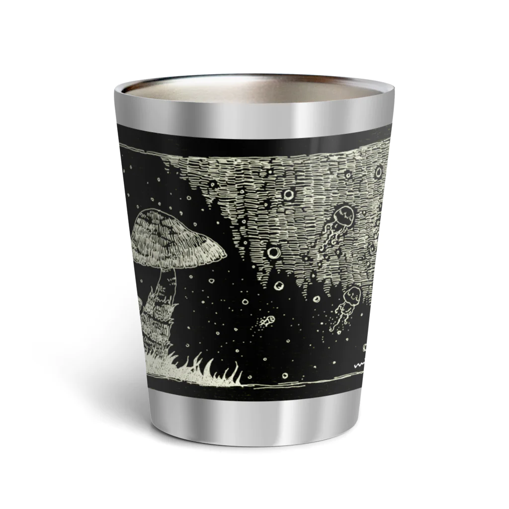 渡画楽吹 〜watarigarasu〜のjerryfish & mushroom  ブラック Thermo Tumbler