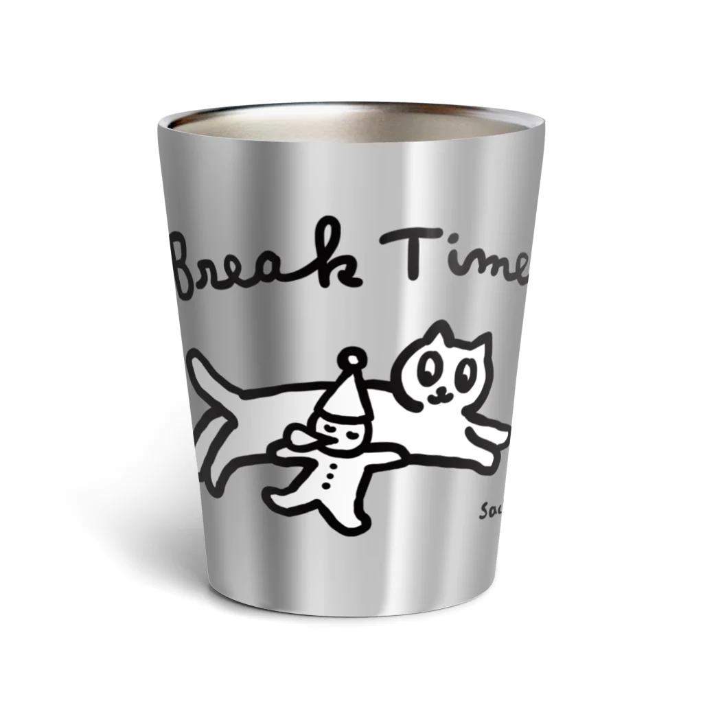 天明幸子　SUZURI  オフィシャルショップの"Break Time"黒×白 Thermo Tumbler