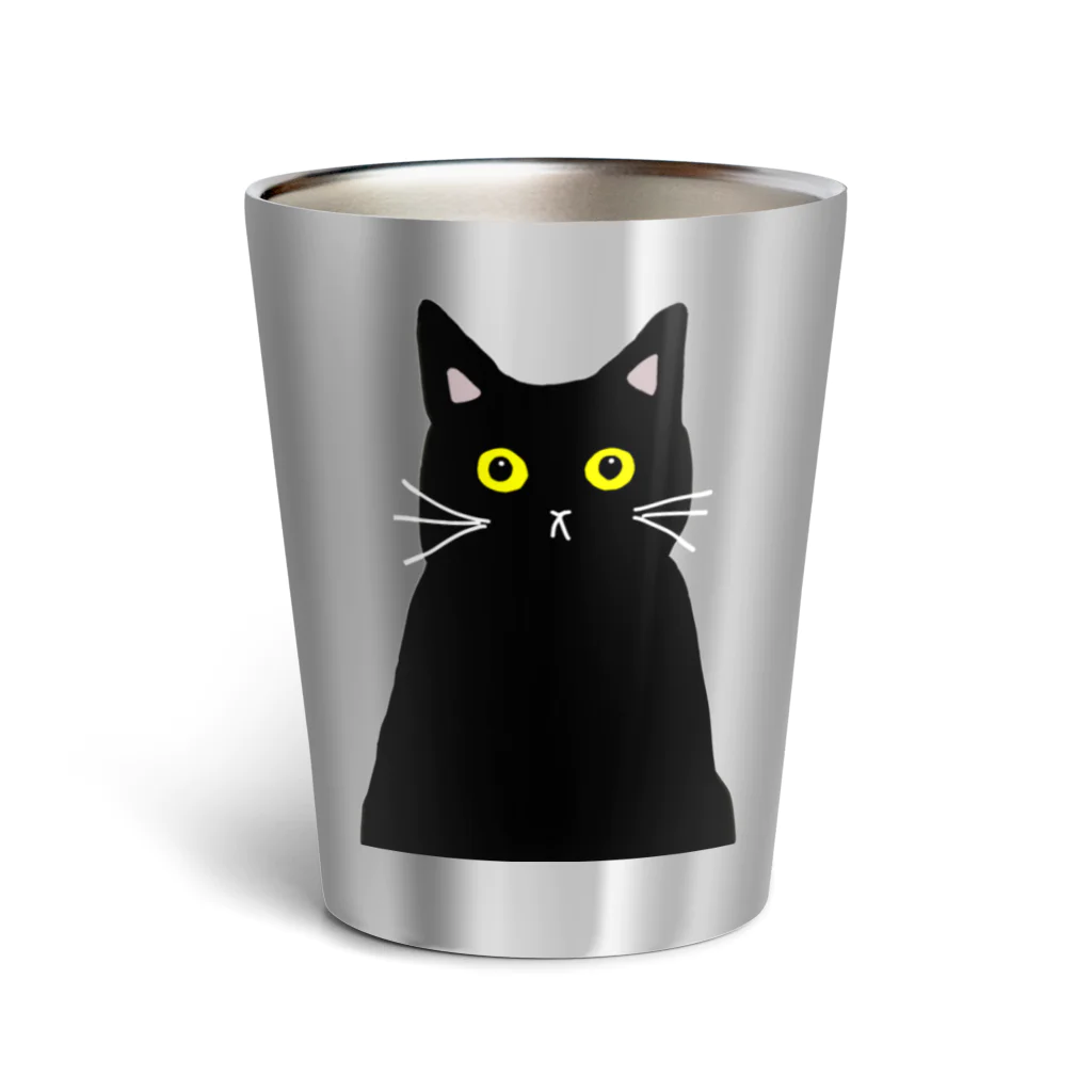 小鳥と映画館のビックリした黒猫 Thermo Tumbler