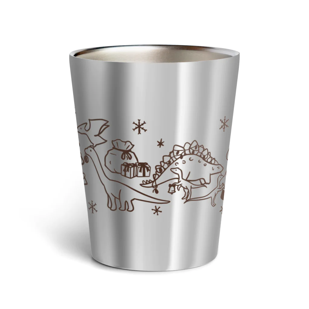 Andiamoの恐竜たちのクリスマス（茶） Thermo Tumbler