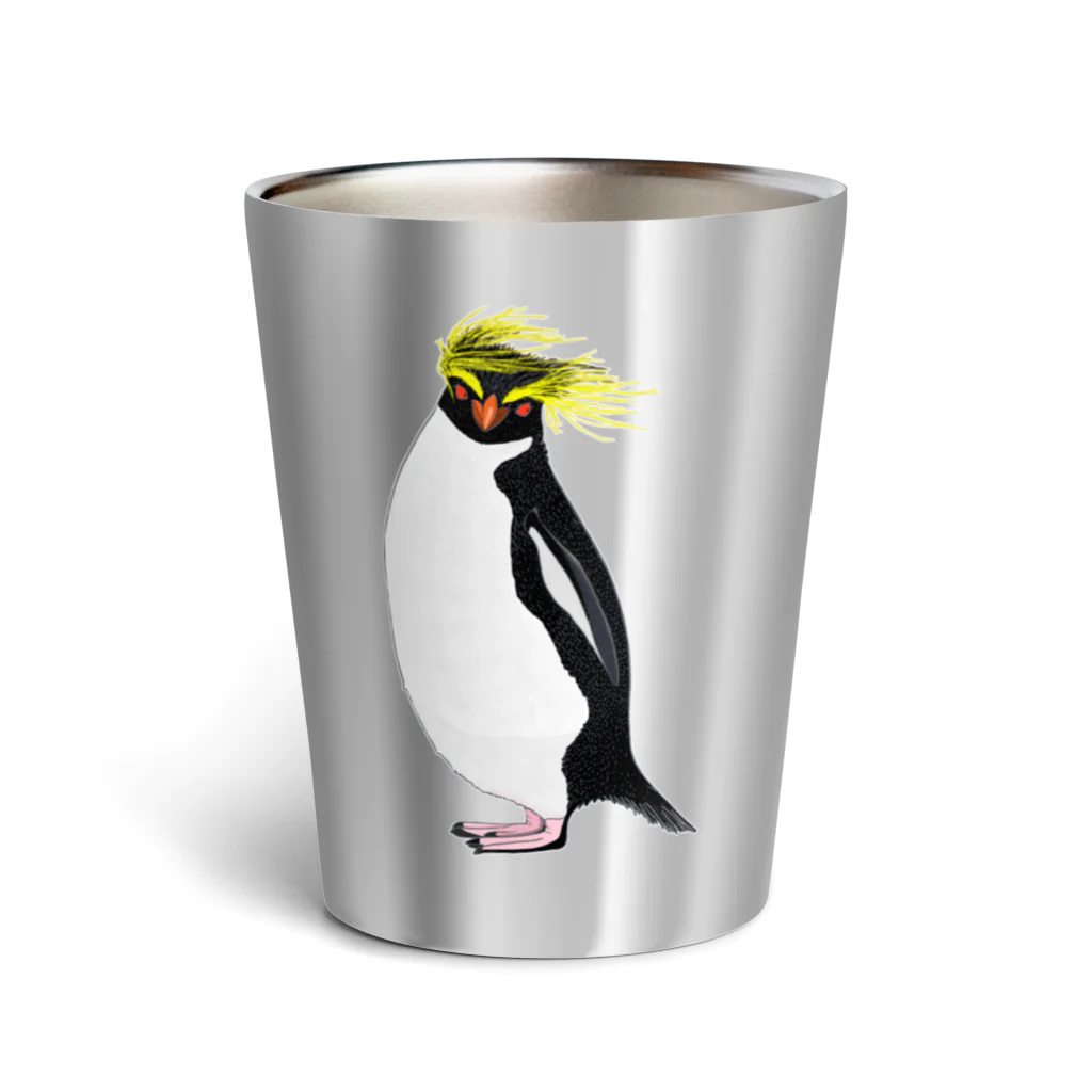 LalaHangeulの　風に吹かれるイワトビペンギンさん(文字無しバージョン Thermo Tumbler