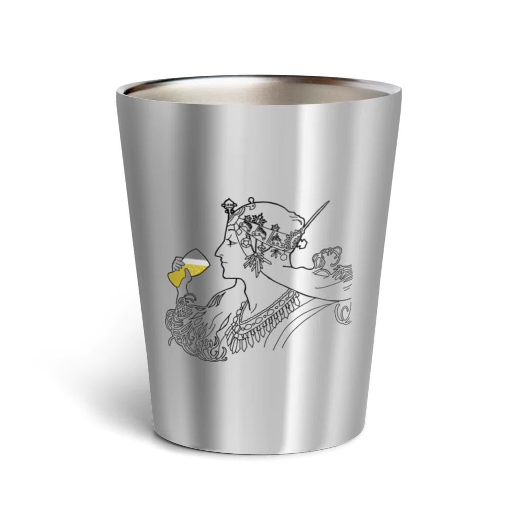 ビールとアート TM-3 Designの名画 × BEER（ミュシャ）黒線画 Thermo Tumbler