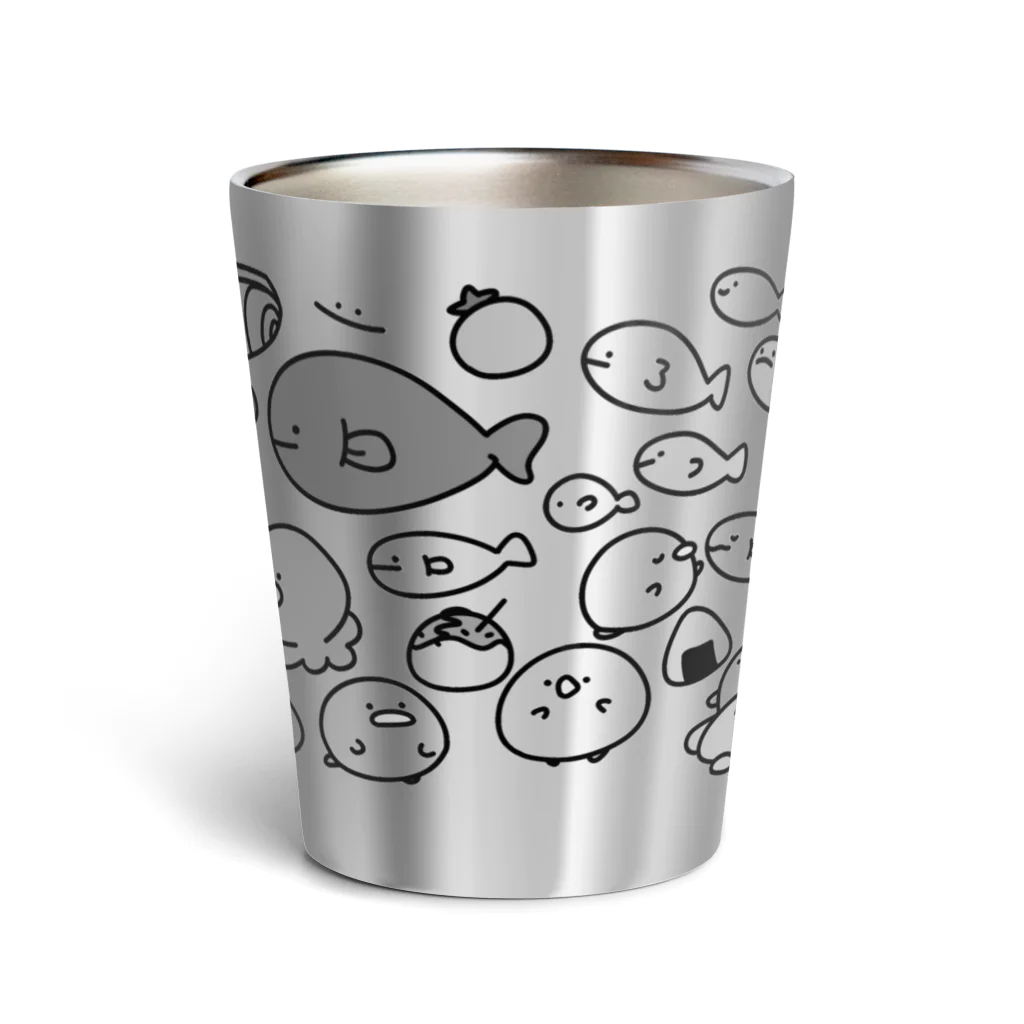 シャケのおみせやさん🐤🐟のともだちのつめあわせ (ﾓﾉﾄｰﾝ) Thermo Tumbler