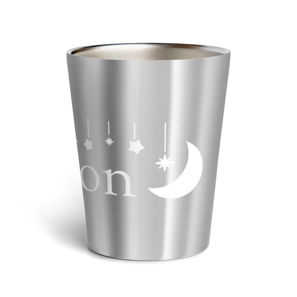 - nanacorium -のクールなMr.moon 白色ロゴ Thermo Tumbler