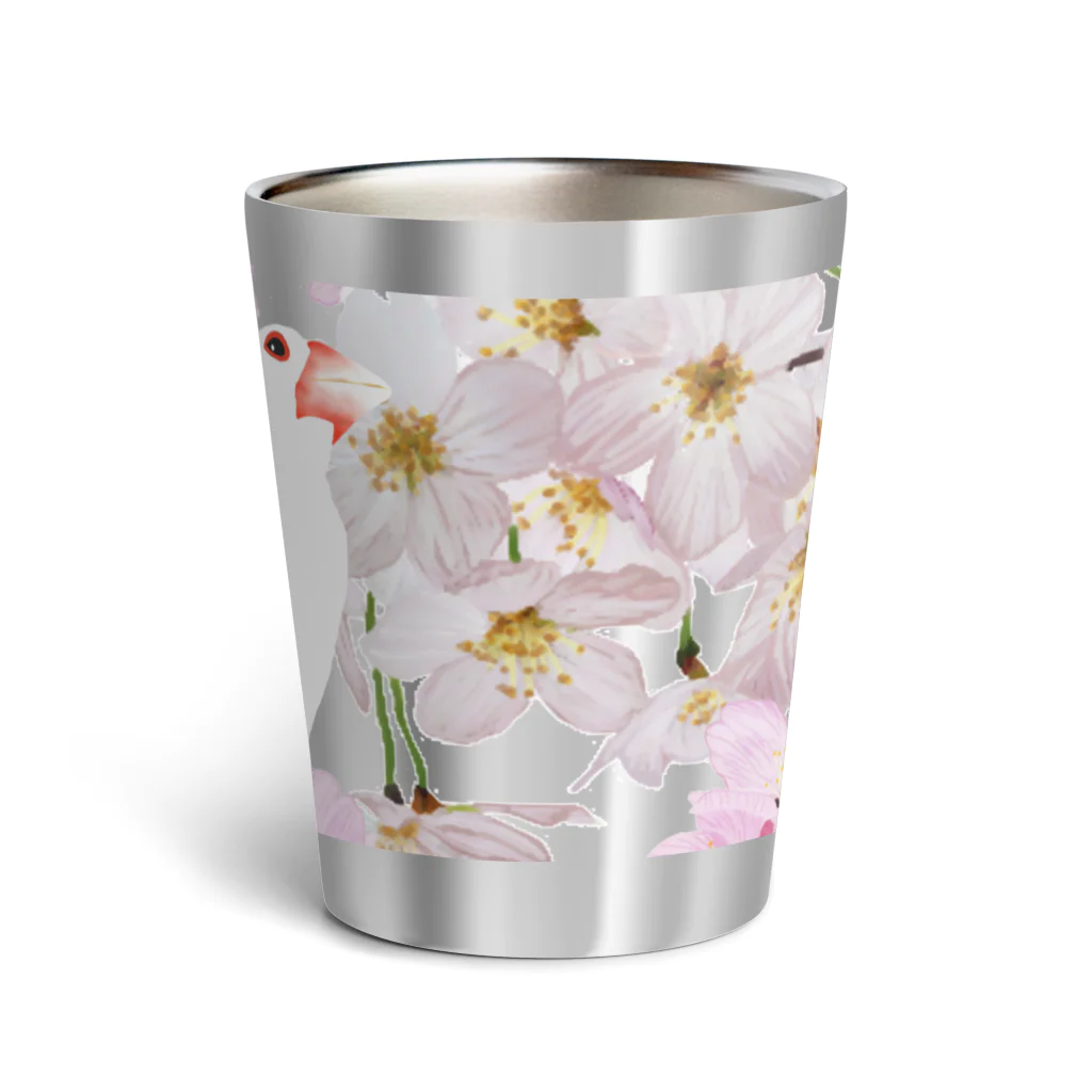 KINAKOLab@SUZURIの文鳥と桜 Thermo Tumbler