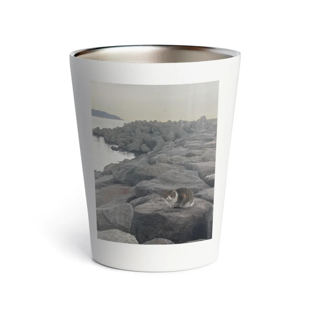 富士山のなんか用？と言いたげな猫 Thermo Tumbler