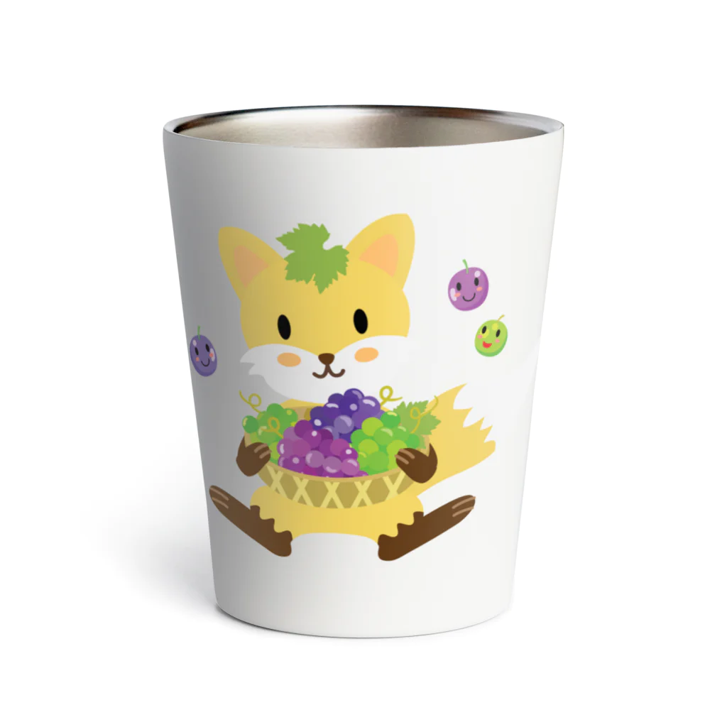 ばんぶーむーんのお店😺のかわいいキツネとブドウ Thermo Tumbler