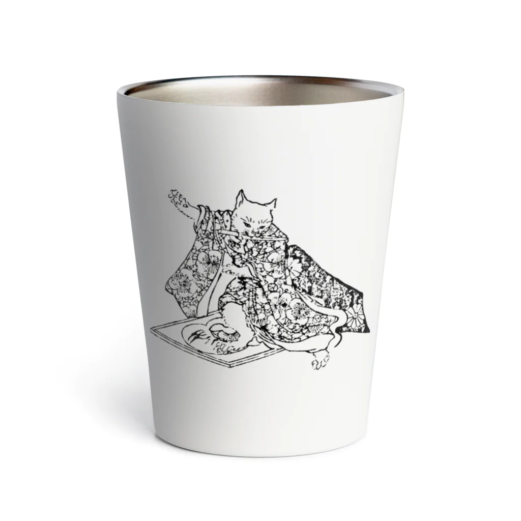 猫の浮世絵・草紙の逆上するおこまちゃん Thermo Tumbler