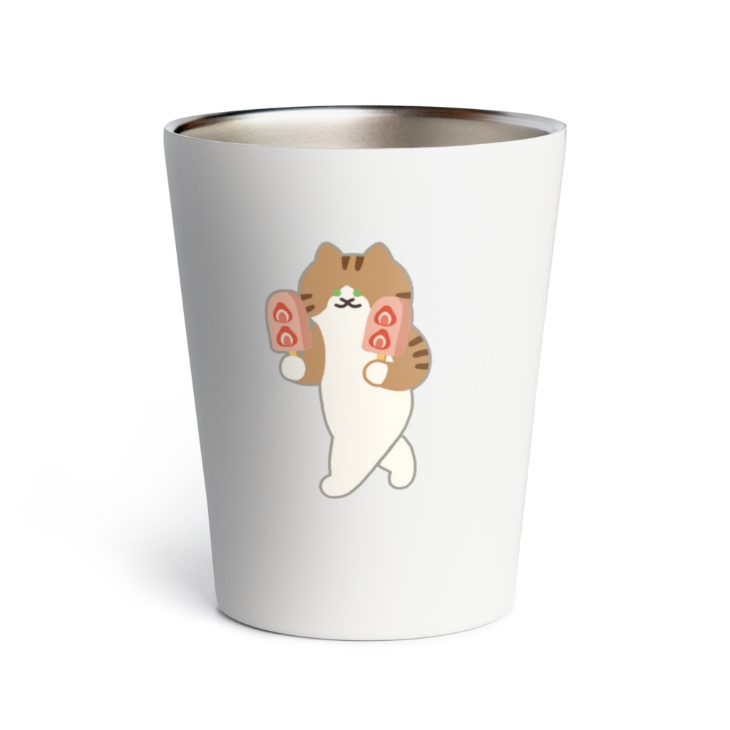SUIMINグッズのお店のいちごアイスをあざとく運ぶねこ Thermo Tumbler