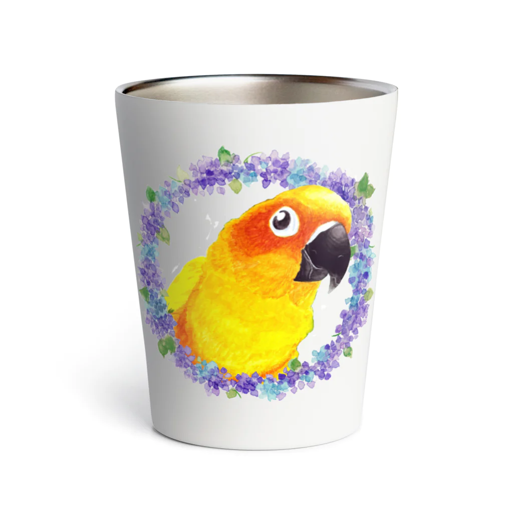 mariechan_koboの019 コガネメキシコインコ③ 紫陽花リース Thermo Tumbler