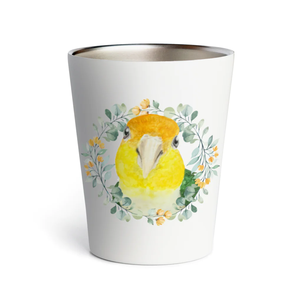 mariechan_koboの031 シロハラインコ オレンジ小花のリース Thermo Tumbler