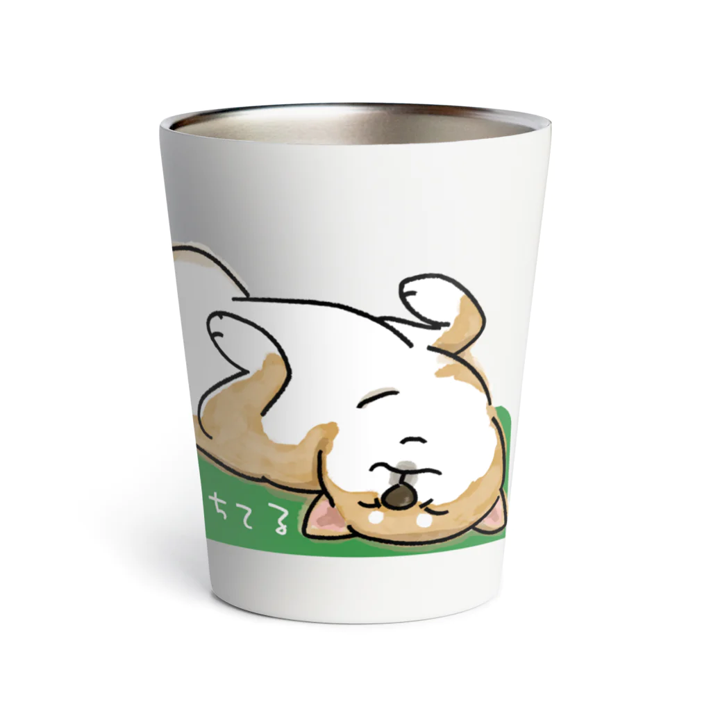 chizuruの柴犬落ちてる（茶）背景グリーン Thermo Tumbler