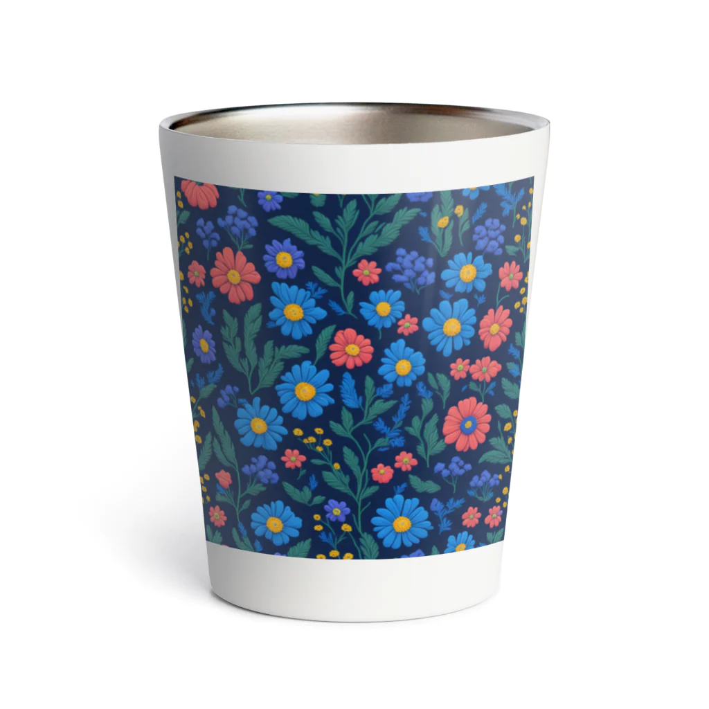 _Anzu_homedecorの3D　花々　ブルー×ピンク Thermo Tumbler