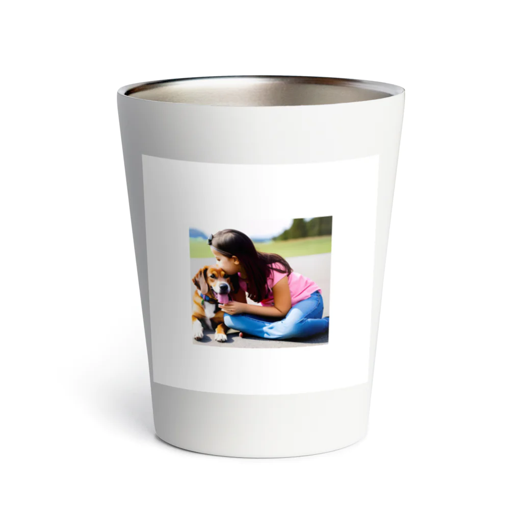 テルのビジネス大学のショップの可愛い犬と少女 Thermo Tumbler