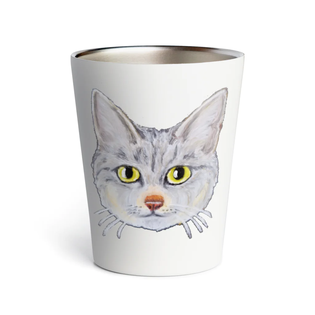 れいにゃん堂&れいにゃあ～と😺のチョークアートのキジトラ猫😸 Thermo Tumbler