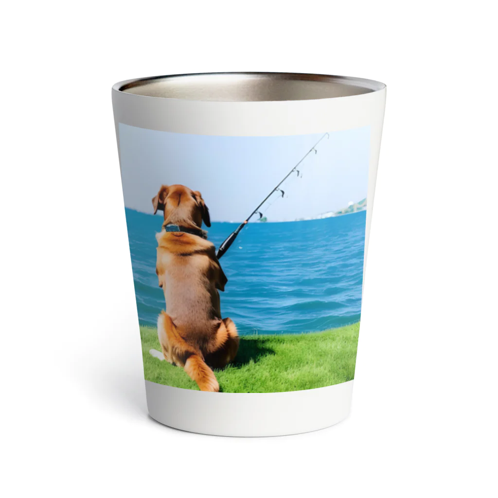 the dog is ⚫︎⚫︎ing ✖️✖️のthe dog is fishing fish Thermo Tumbler