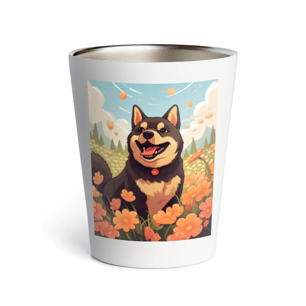 シャオ猫屋の黒柴と花畑 Thermo Tumbler