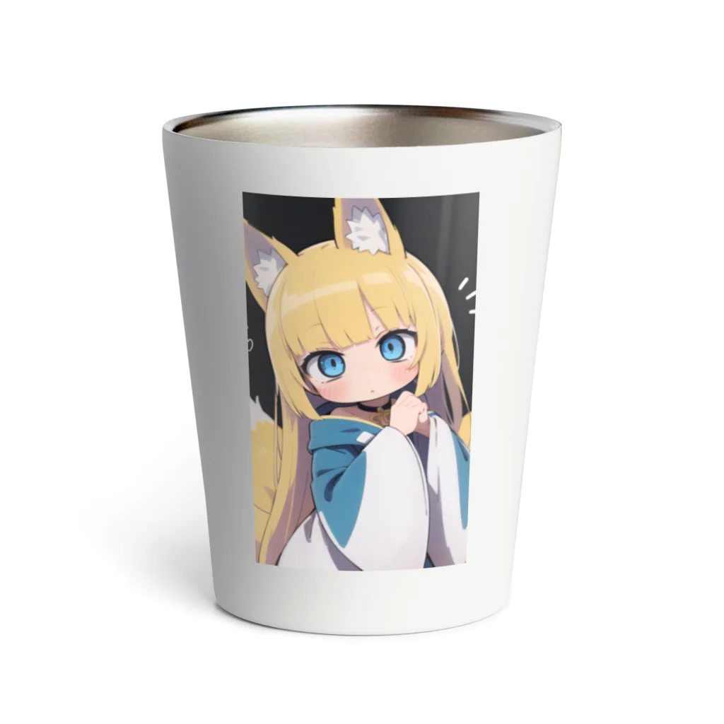 ケモ耳美少女キツネちゃん（AIart）の金髪のキツネの女の子 Thermo Tumbler