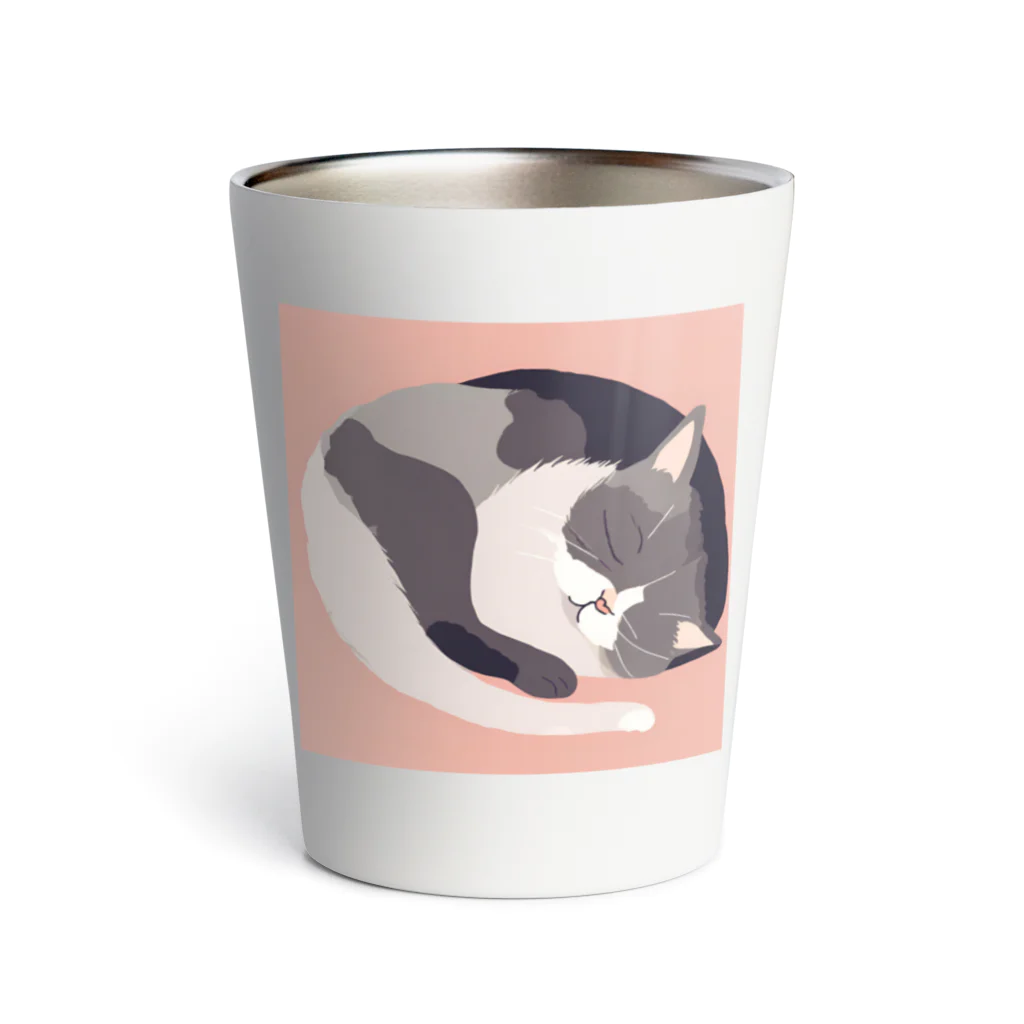 銀の時の寝ている猫のイラスト Thermo Tumbler