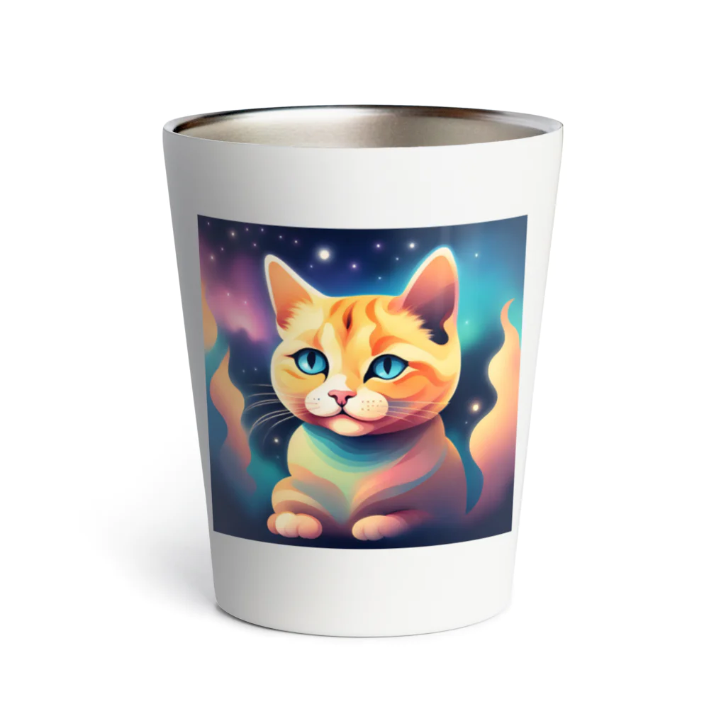 猫の憩い場の夜空を見つめる猫 Thermo Tumbler