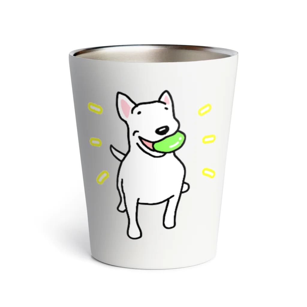 Cute mascot dogsのBull terrier with a ball Thermo Tumbler