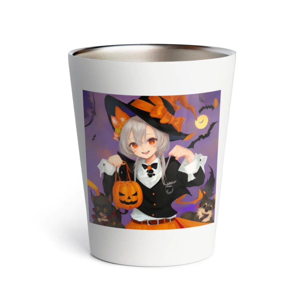 チワワ愛好家ショップのワワ大好き魔女のハロウィン・キャンディ・キス Thermo Tumbler