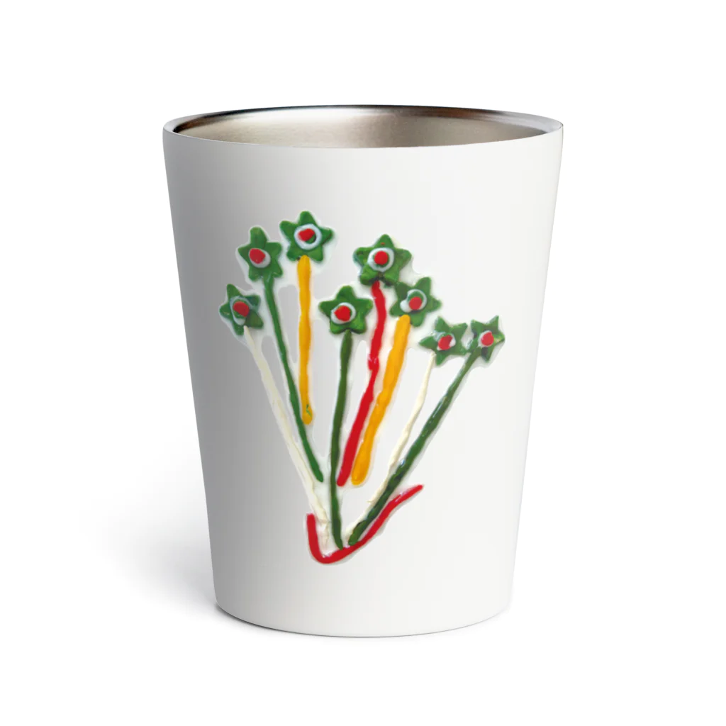 こどもと私の絵や粘土の花瓶に入った星の花 Thermo Tumbler