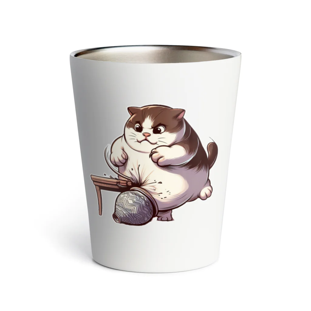 にゃんたれの怒っている太った猫 Thermo Tumbler