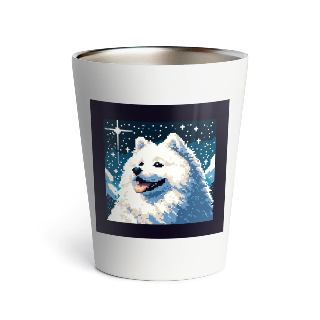 あにどっとの白い犬のドット絵 Thermo Tumbler