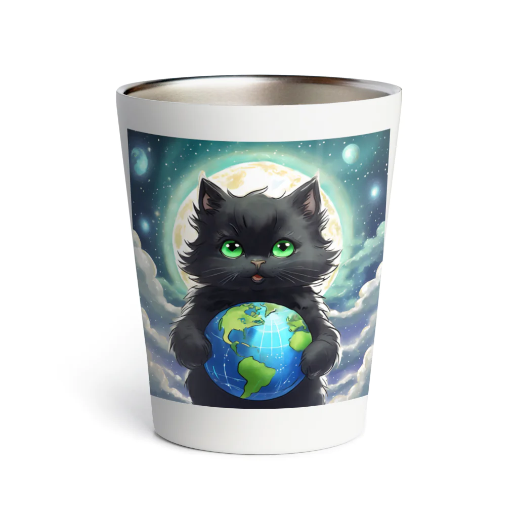 yoiyononakaの地球を抱きかかえる黒猫05 Thermo Tumbler