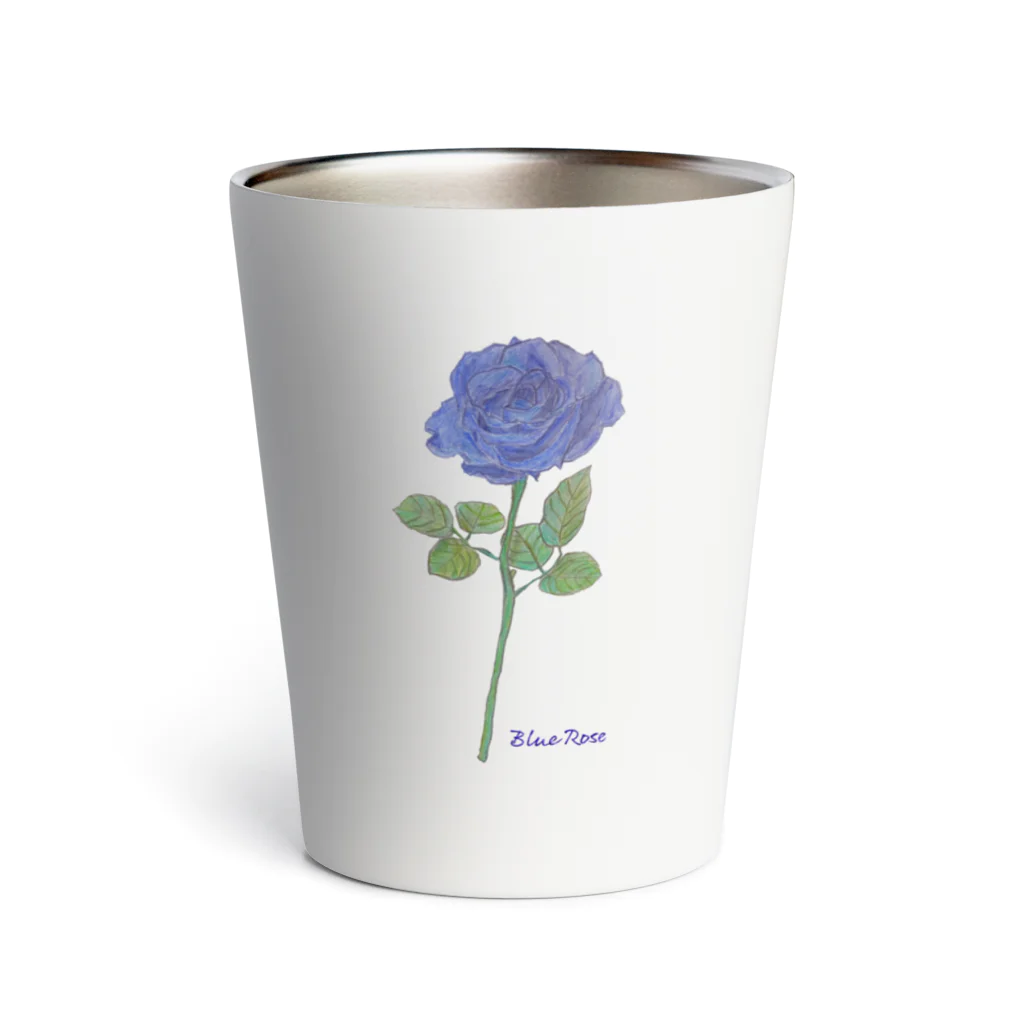 水色プリントの夢叶う青い薔薇 Thermo Tumbler