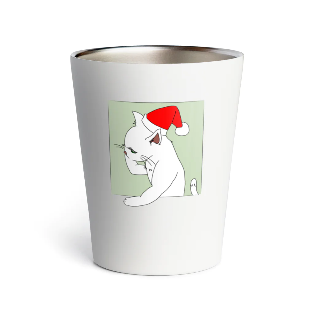 たげてげ屋のモノオモウ猫の１１月（白猫） Thermo Tumbler