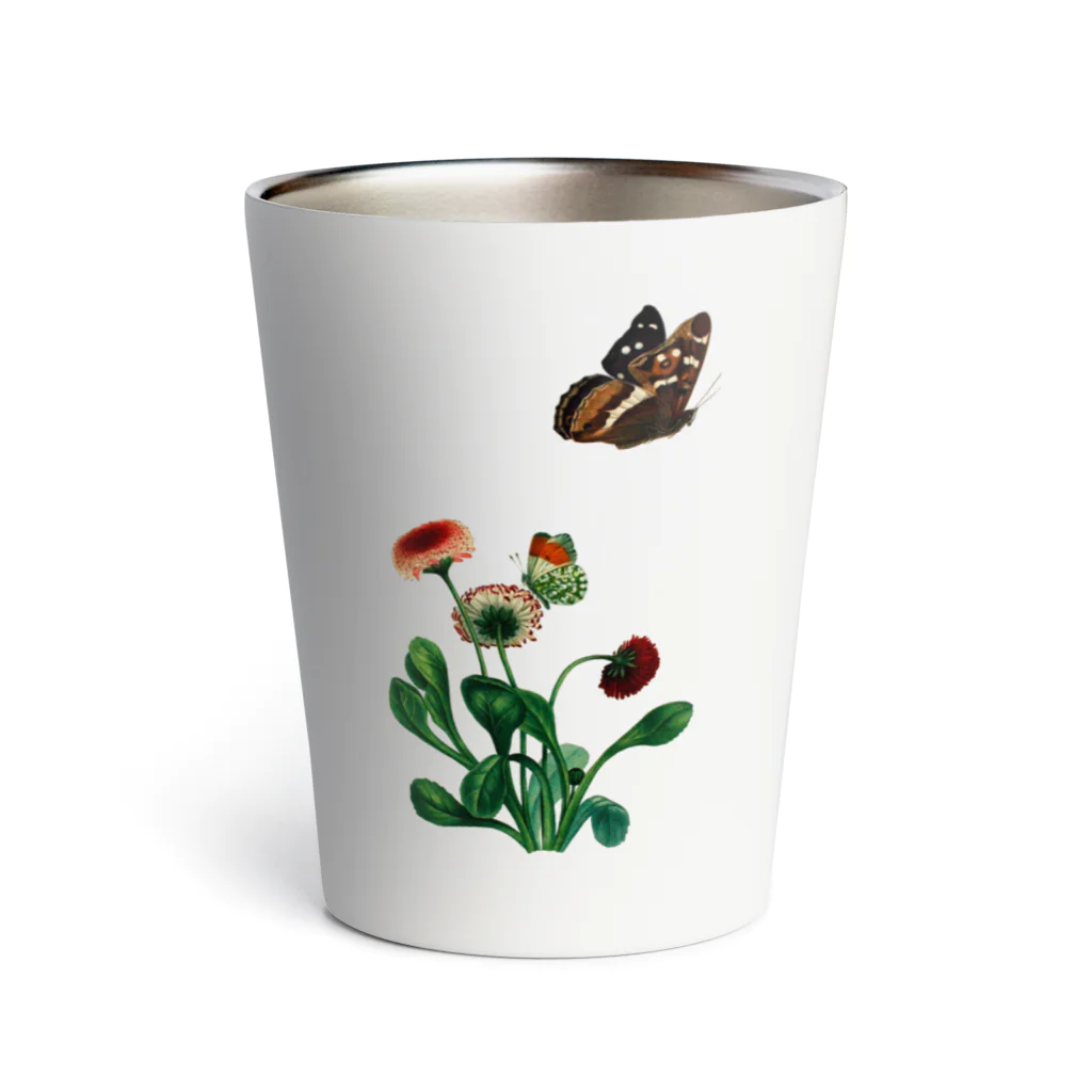 Saza-nami Antique designの花と蝶 Thermo Tumbler