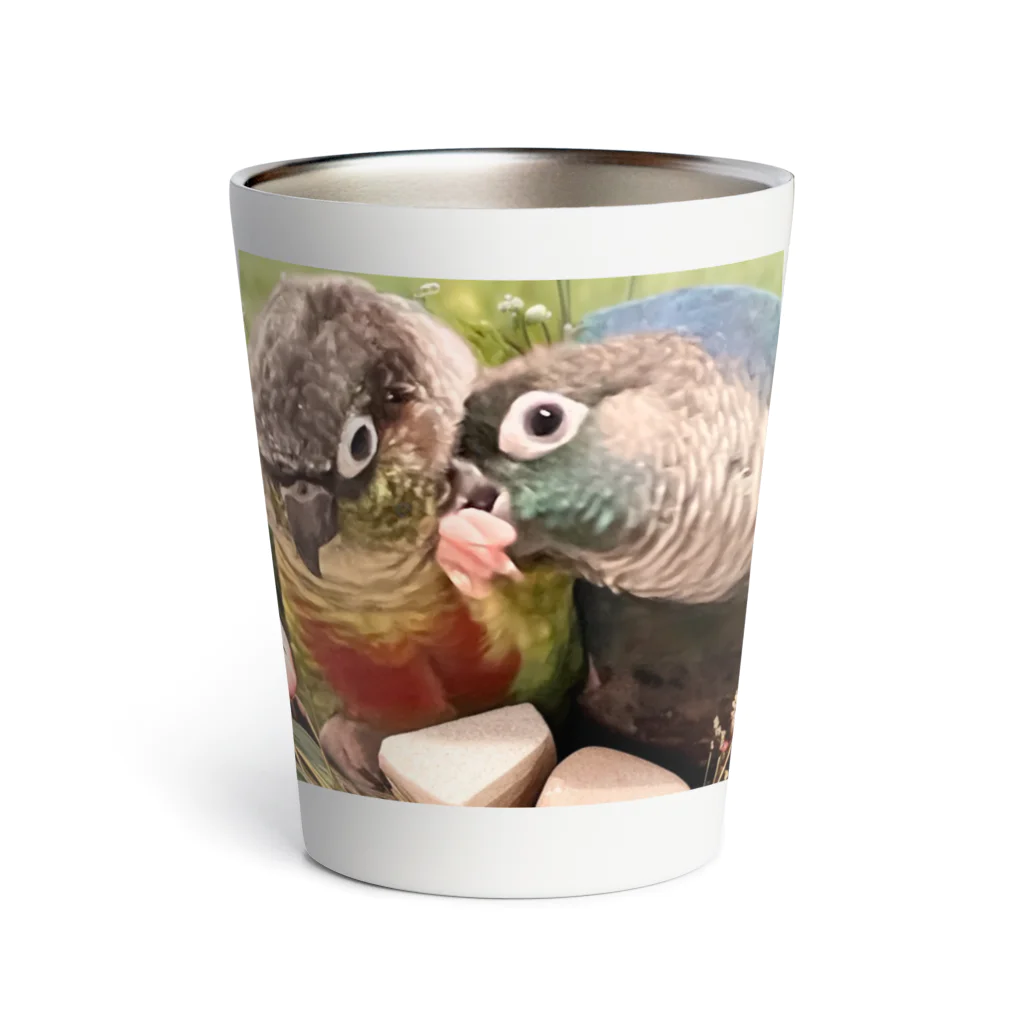 ウロコインコ好きの人へのお花に囲まれて Thermo Tumbler