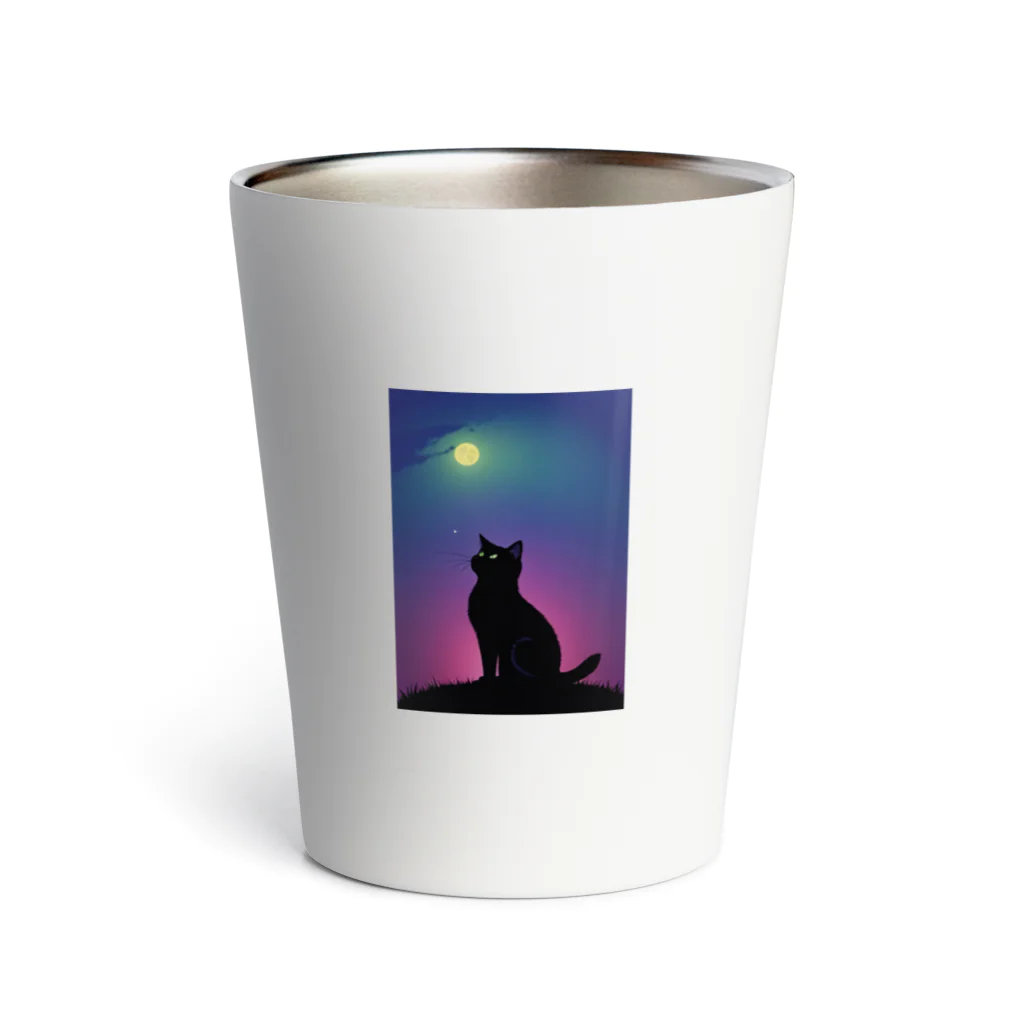 幸運のしっぽの黒猫と不思議な夜 Thermo Tumbler