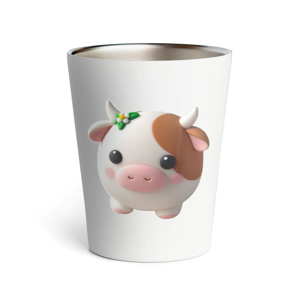 終わらない夢🌈の可愛い💕まんまる◯シリーズ✨　牛🐮 Thermo Tumbler