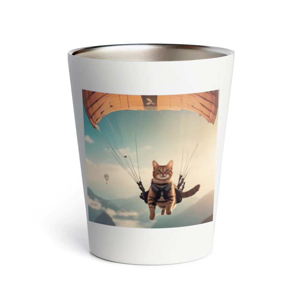 cat(゜))<<のパラシュートする猫 Thermo Tumbler