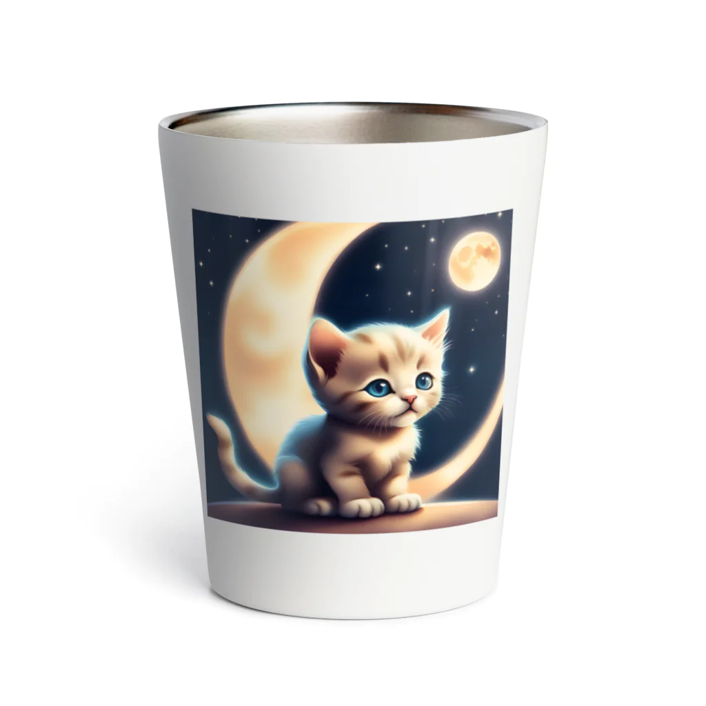 宇宙と猫の月を見る子猫 Thermo Tumbler