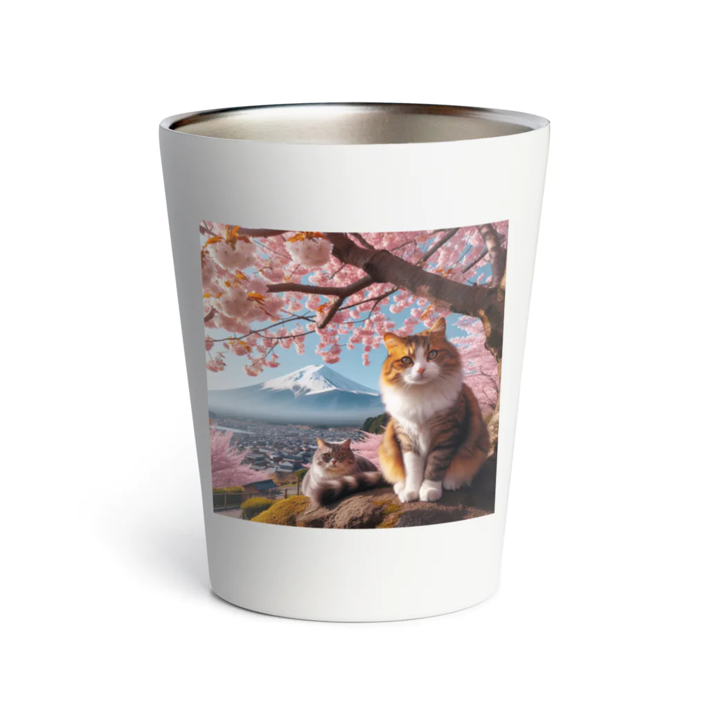 猫好き Japanの富士山と猫 Thermo Tumbler