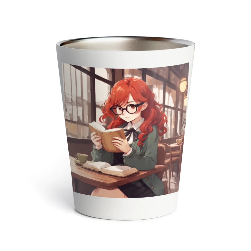 プリンゴブリンの赤毛の読書メガネさん Thermo Tumbler