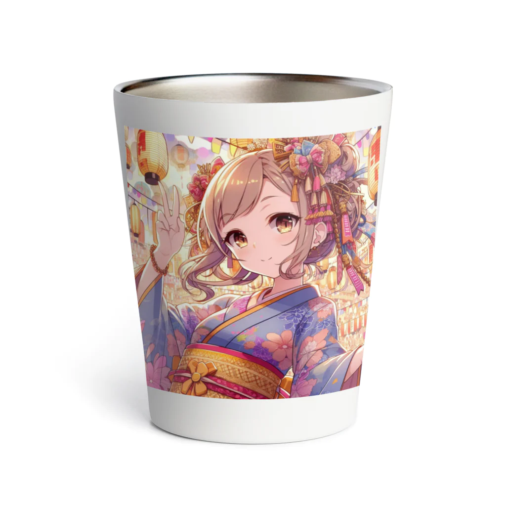 推しの美少女とアイドルのお祭りを楽しむ浴衣美少女 Thermo Tumbler