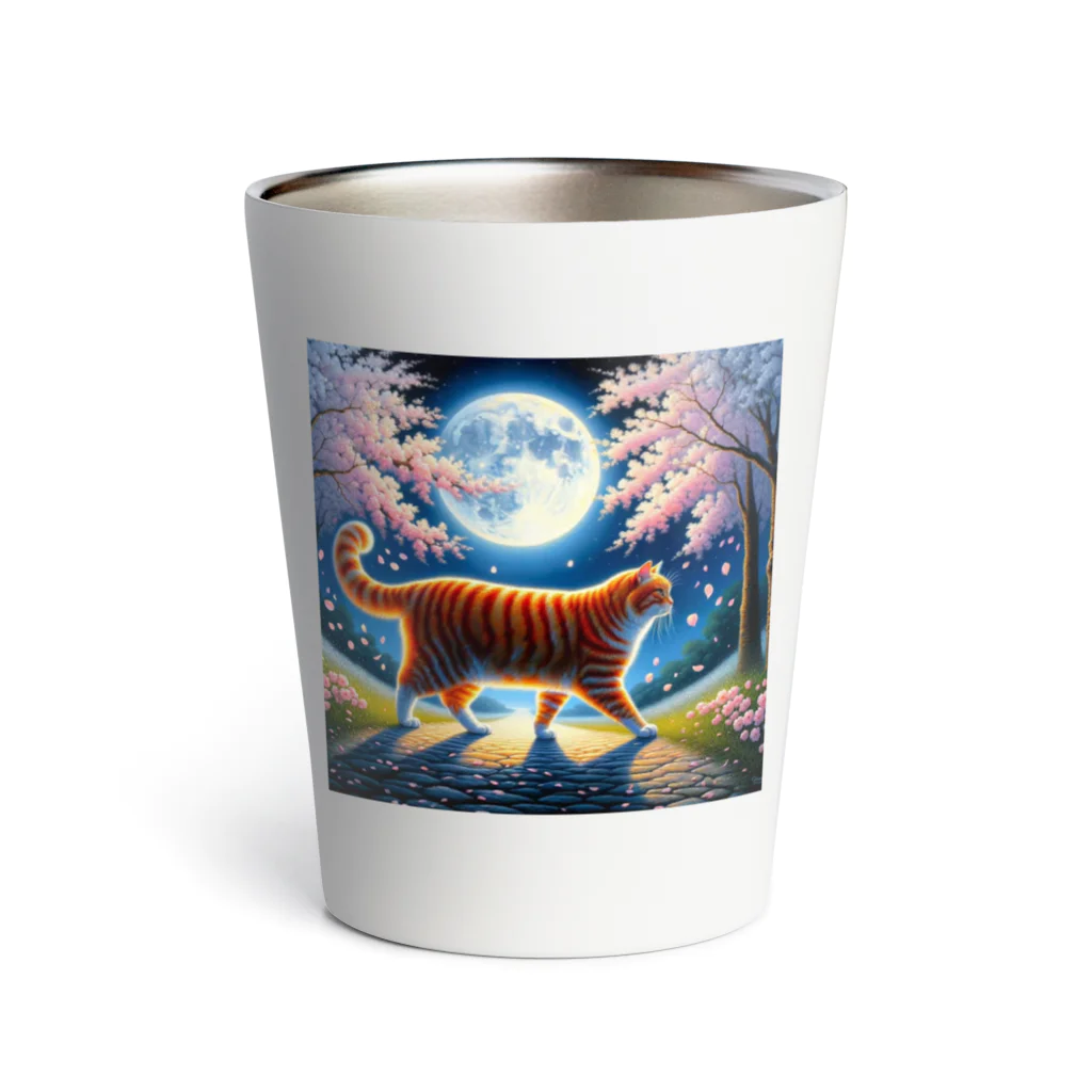 kyonyの月夜の桜と虎猫 Thermo Tumbler